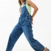 Afends Womens Tagged Louis - Hemp Denim Baggy Overalls - Graffiti Blue