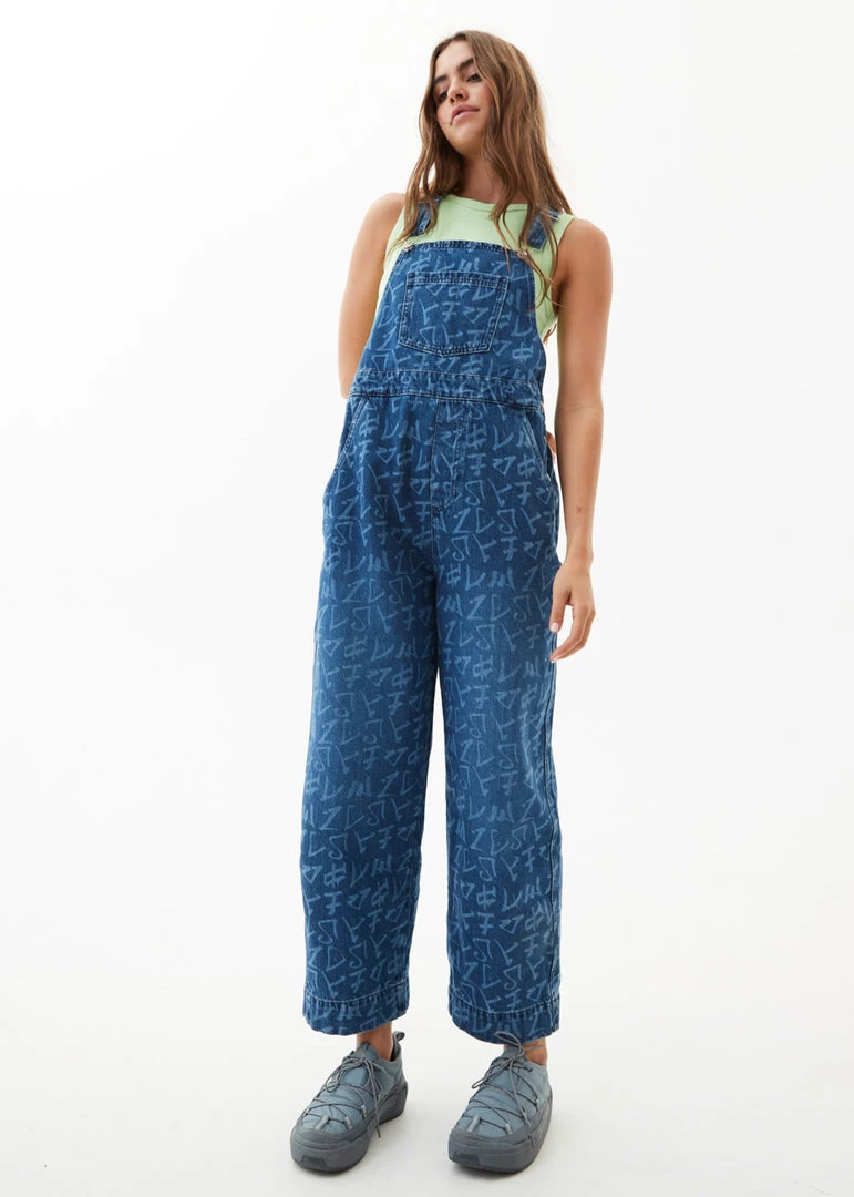 Afends Womens Tagged Louis - Hemp Denim Baggy Overalls - Graffiti Blue 2 Afends Womens Tagged Louis - Hemp Denim Baggy Overalls - Graffiti Blue