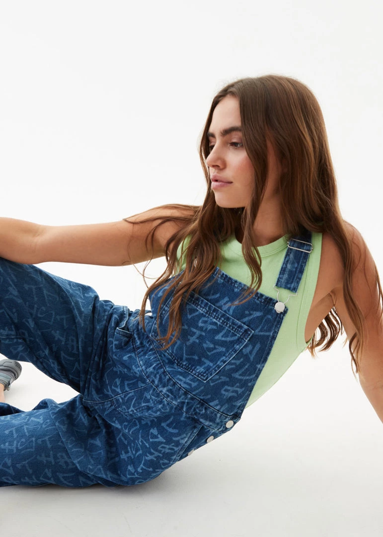 Afends Womens Tagged Louis - Hemp Denim Baggy Overalls - Graffiti Blue 4 Afends Womens Tagged Louis - Hemp Denim Baggy Overalls - Graffiti Blue