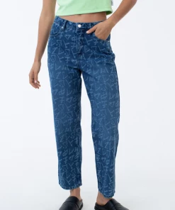 Afends Womens Tagged Shelby - Hemp Denim Wide Leg Jeans - Graffiti Blue NEW ARRIVALS