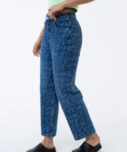 Afends Womens Tagged Shelby - Hemp Denim Wide Leg Jeans - Graffiti Blue NEW ARRIVALS