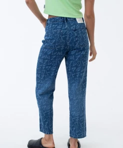 Afends Womens Tagged Shelby - Hemp Denim Wide Leg Jeans - Graffiti Blue NEW ARRIVALS