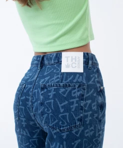 Afends Womens Tagged Shelby - Hemp Denim Wide Leg Jeans - Graffiti Blue NEW ARRIVALS