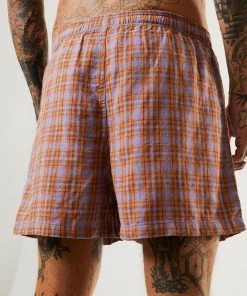 Clothing Afends Unisex Colby - Hemp Check Boxers - Plum