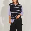 Afends Womens Donnie - Hemp Knit Striped Vest - Black Clothing