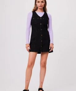 Afends Womens Kaia - Organic Denim Mini Dress - Washed Black