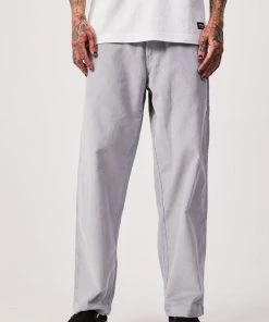 Afends Mens Louie - Organic Corduroy Baggy Pants - Grey Clothing