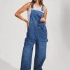 Afends Womens Louis - Hemp Denim Baggy Overalls - Authentic Blue Clothing