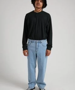 SALE Afends Mens Ninety Twos - Hemp Denim Relaxed Fit Jean - Stone Blue