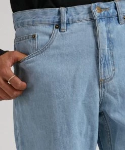 SALE Afends Mens Ninety Twos - Hemp Denim Relaxed Fit Jean - Stone Blue