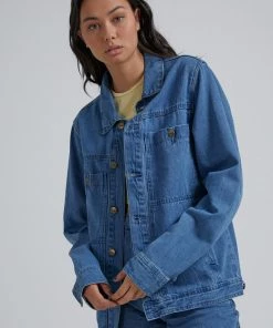 Afends Unisex Overtime - Unisex Hemp Denim Jacket - Classic Blue