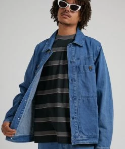 Afends Unisex Overtime - Unisex Hemp Denim Jacket - Classic Blue