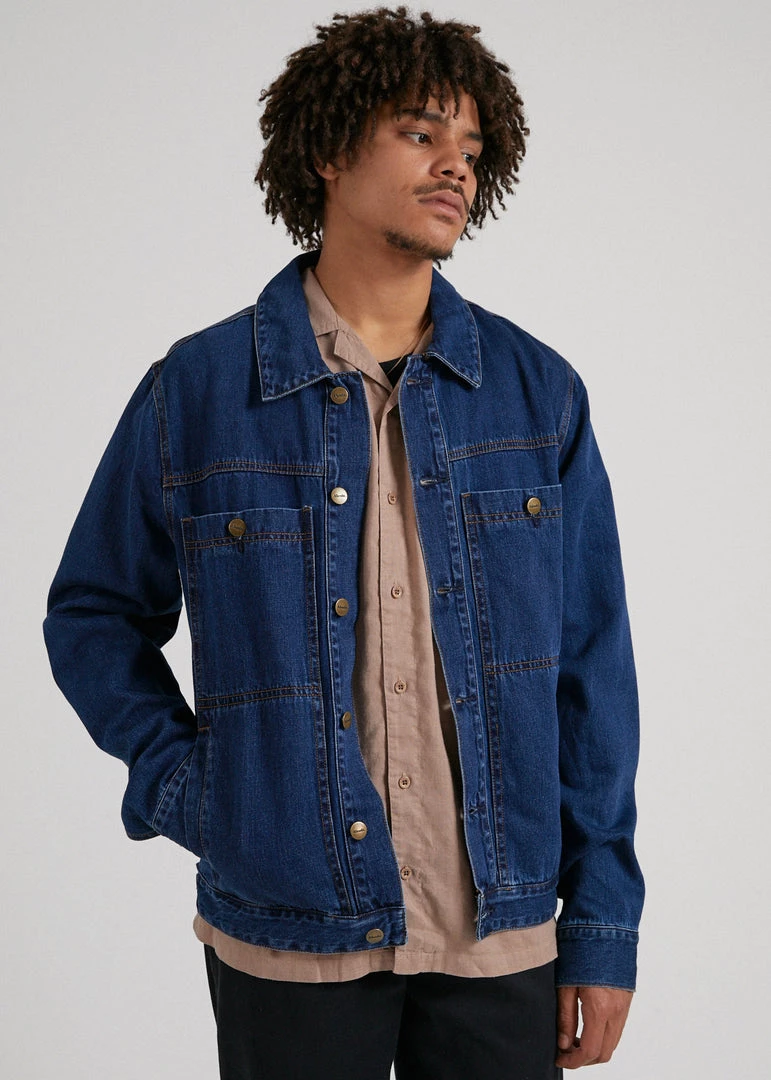 Afends Unisex Overtime - Unisex Hemp Denim Jacket - Indigo Rinse 1 Afends Unisex Overtime - Unisex Hemp Denim Jacket - Indigo Rinse