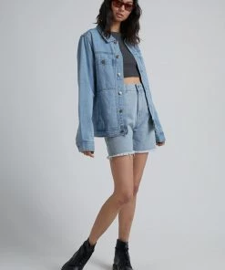 Afends Unisex Overtime - Unisex Hemp Denim Jacket - Stone Blue SALE