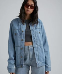 Afends Unisex Overtime - Unisex Hemp Denim Jacket - Stone Blue SALE