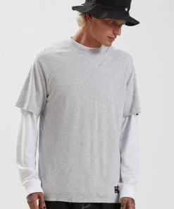 Afends Mens Classic - Hemp Retro Fit Tee - Grey Marle SALE