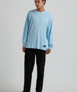 Afends Mens Essential - Hemp Retro Fit Long Sleeve Tee - Sky Blue 7 Afends Mens Essential - Hemp Retro Fit Long Sleeve Tee - Sky Blue