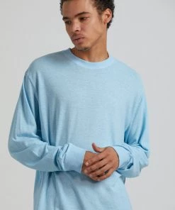 Afends Mens Essential - Hemp Retro Fit Long Sleeve Tee - Sky Blue