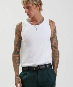Afends Mens Foundation - Hemp Rib Singlet - White