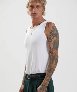 Afends Mens Foundation - Hemp Rib Singlet - White