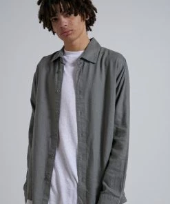 Afends Mens Everyday - Hemp Long Sleeve Shirt - Olive SALE