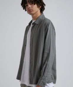 Afends Mens Everyday - Hemp Long Sleeve Shirt - Olive SALE