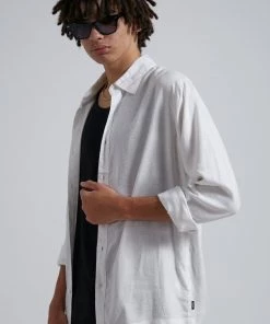 SALE Afends Mens Everyday - Hemp Long Sleeve Shirt - White