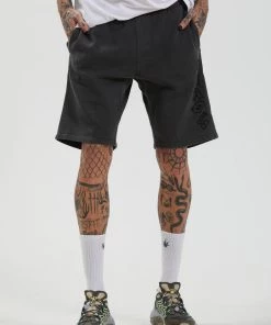 Afends Mens Chaos Theory - Mens Sweat Short - Stone Black