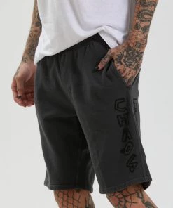 Afends Mens Chaos Theory - Mens Sweat Short - Stone Black