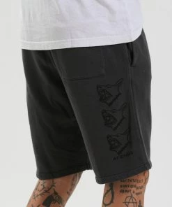 Afends Mens Chaos Theory - Mens Sweat Short - Stone Black