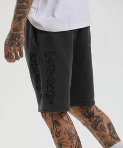 Afends Mens Chaos Theory - Mens Sweat Short - Stone Black