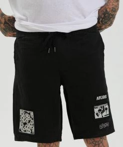 Afends Mens Late Start - Hemp Herringbone Elastic Waist Short - Black SALE