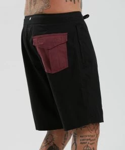Afends Mens Deadbeat - Hemp Fixed Waist Boardshort - Black SALE