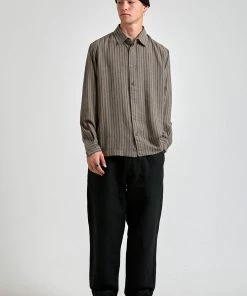 SALE Afends Unisex High Street - Hemp Stripe Long Sleeve Shirt - Beechwood