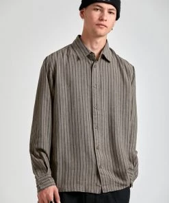 SALE Afends Unisex High Street - Hemp Stripe Long Sleeve Shirt - Beechwood