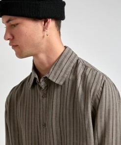 SALE Afends Unisex High Street - Hemp Stripe Long Sleeve Shirt - Beechwood