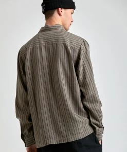 SALE Afends Unisex High Street - Hemp Stripe Long Sleeve Shirt - Beechwood