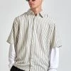 SALE Afends Mens High Street - Hemp Stripe Short Sleeve Shirt - Cream