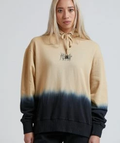 SALE Afends Unisex Isaiah - Unisex Pull On Hood - Black Bleach Dip Dye