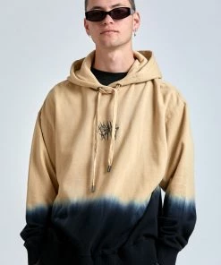 SALE Afends Unisex Isaiah - Unisex Pull On Hood - Black Bleach Dip Dye