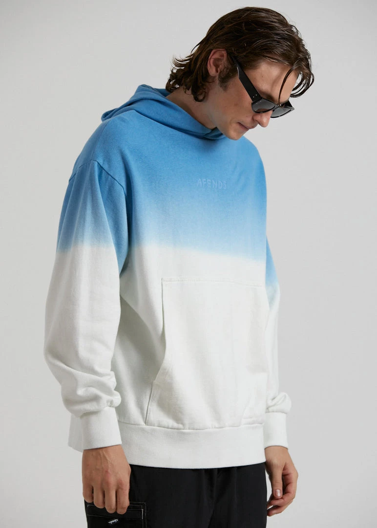 Afends Unisex High Status - Unisex Hemp Pull On Hood - Blue Dip Dye SALE 1 Afends Unisex High Status - Unisex Hemp Pull On Hood - Blue Dip Dye SALE