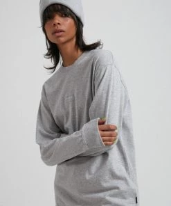 SALE Afends Unisex Society - Unisex Retro Fit Long Sleeve Tee - Grey Marle