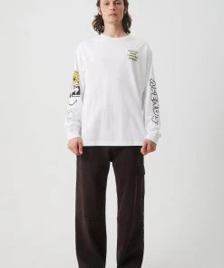 Afends Mens Positive Noise - Retro Fit Long Sleeve Tee - White