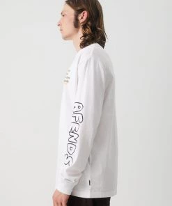 Afends Mens Positive Noise - Retro Fit Long Sleeve Tee - White