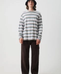 SALE Afends Mens THC - Hemp Stripe Long Sleeve Tee - Desert