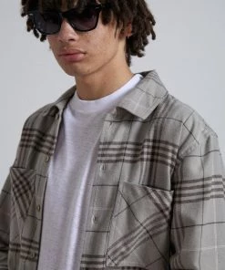 Afends Mens Mackey - Hemp Check Flannel Long Sleeve Shirt - Desert SALE