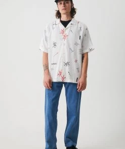 SALE Afends Mens Beni - Hemp Cuban Short Sleeve Shirt - White