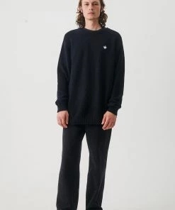 SALE Afends Mens THC - Hemp Knit Crew - Faded Black