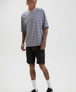 Afends Mens Surplus - Recycled Stripe Oversized T-Shirt - Shadow