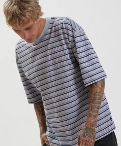 Afends Mens Surplus - Recycled Stripe Oversized T-Shirt - Shadow
